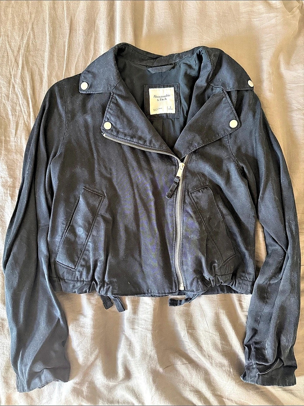 Abercrombie & Fitch Lyocell Drapey Moto Jacket Black Small
